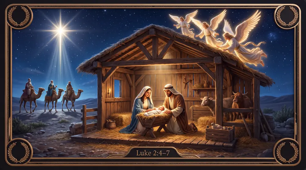 The Birth of Jesus, a Chapter Chronicles artwork in an ornate laurel frame